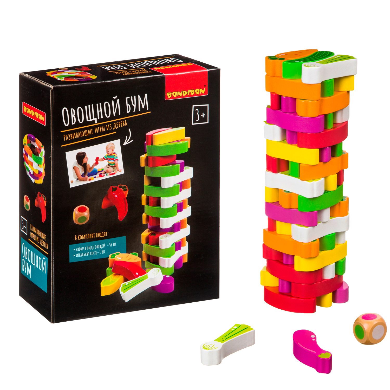 

Деревянная развивающая игра-балансир Bondibon Овощной бум