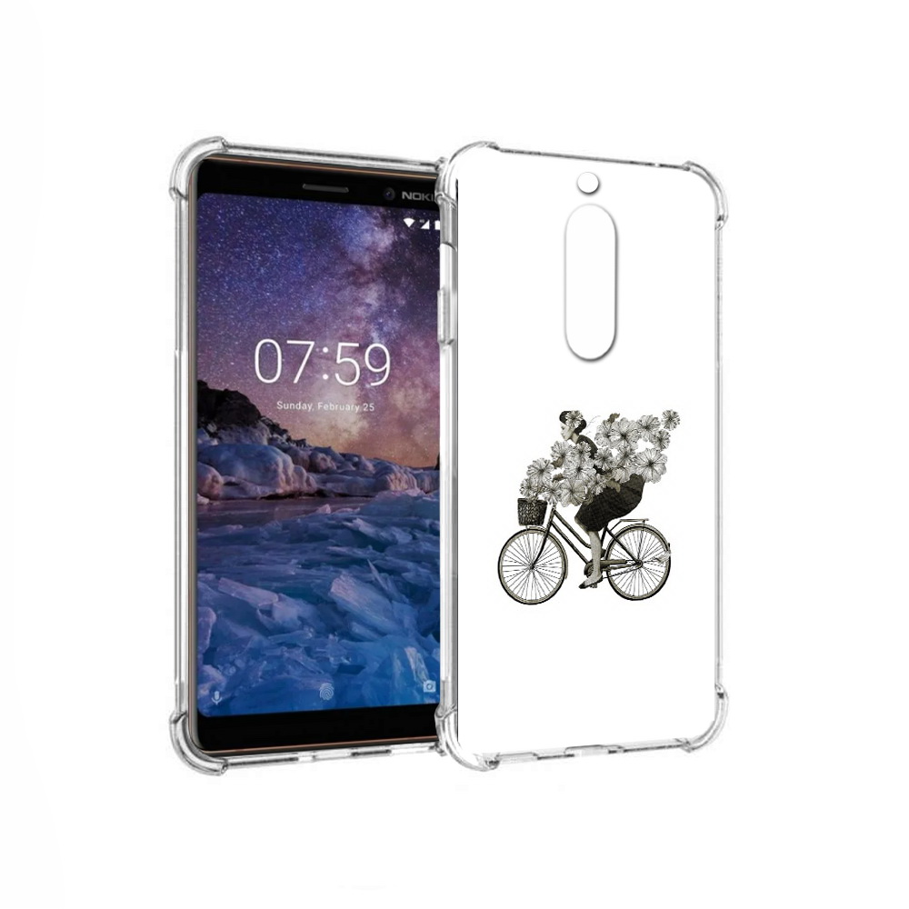 Чехол MyPads Tocco для Nokia 7 девушка на велосипеде с цветами (PT95887.123.307)