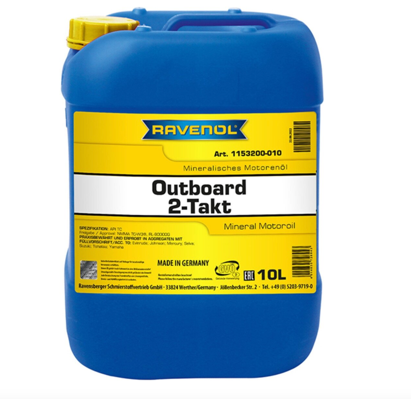 Моторное масло Ravenol минеральное Outboard 2t 10л