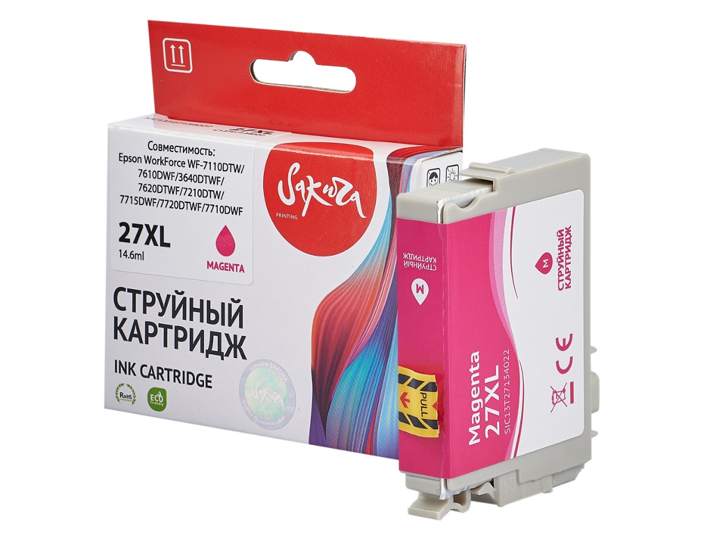 Картридж Sakura SIC13T27134022 27XL Magenta для Epson WorkFo