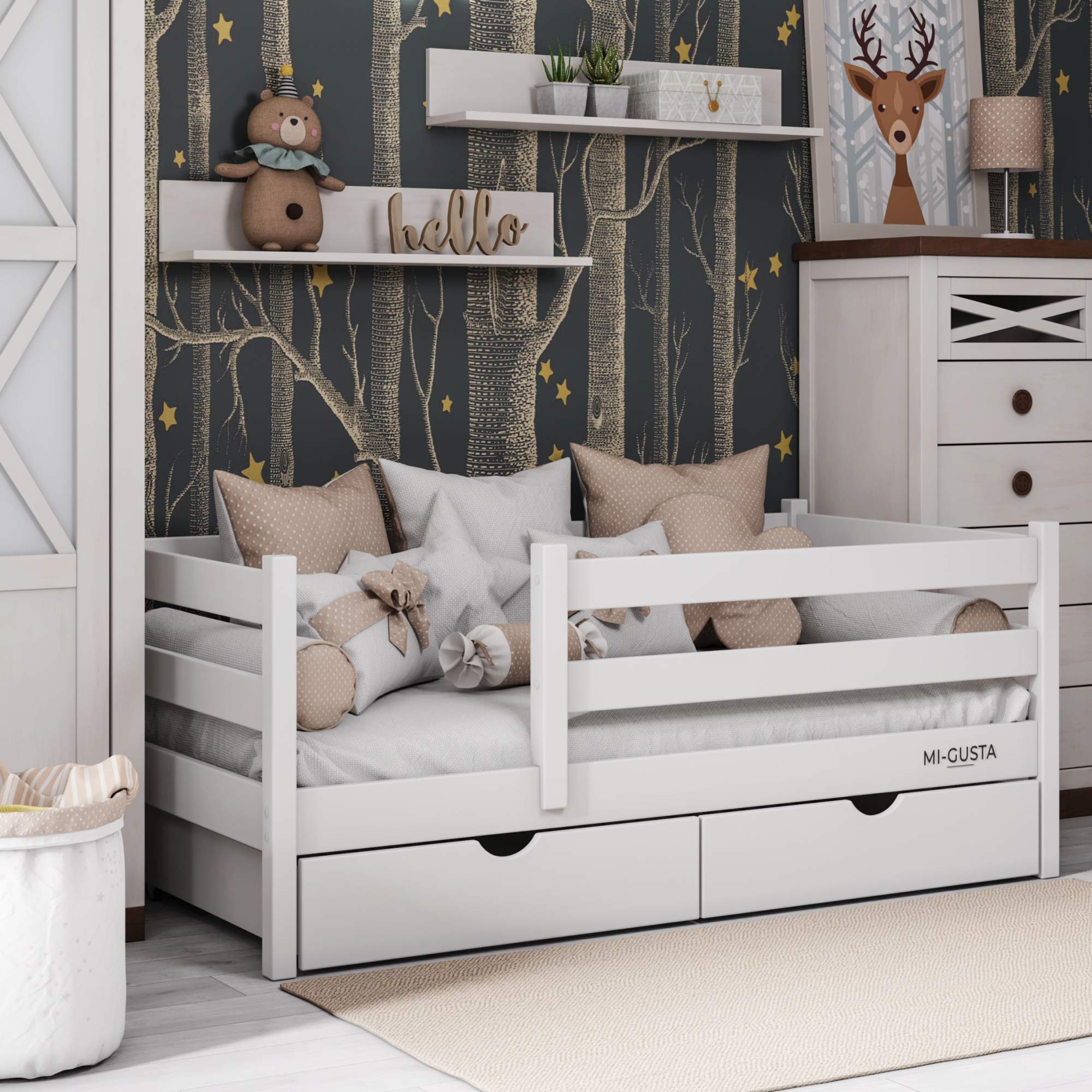 Детская кровать Mi-Gusta Renua, 189x69x89, из массива берёзы, белая, без ящиков