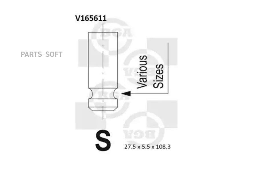

V165611_клапан выпускной 27.5x5.5x108.3 Toyota Yaris/Auris 1.6/1.8 06>