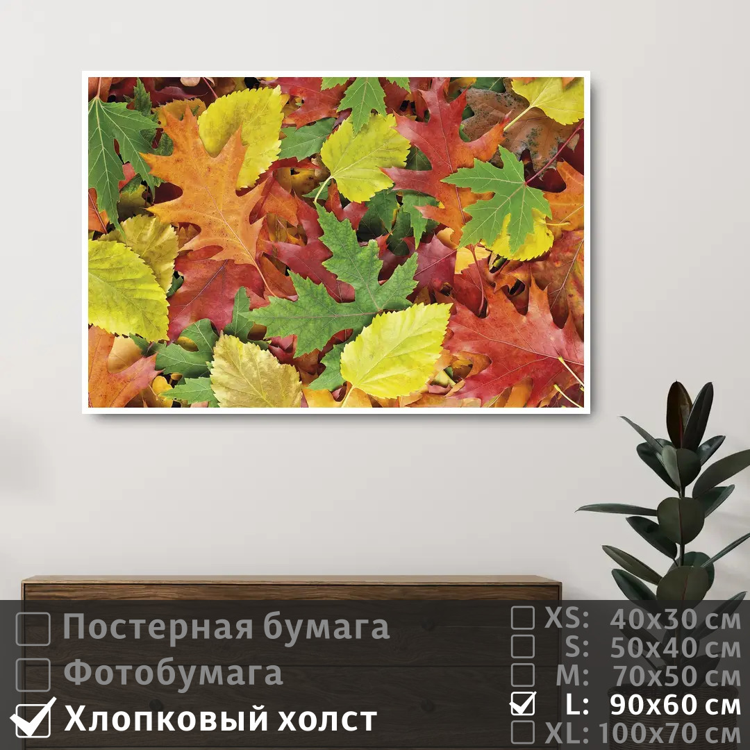

Постер на холсте ПолиЦентр Осенние красочные листья 90х60 см, ОсенниеКрасочныеЛистья