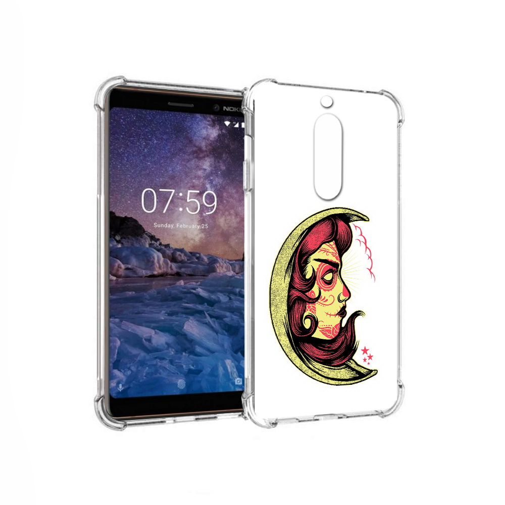 

Чехол MyPads Tocco для Nokia 7 желтый полумесяц с лицом девушки (PT95887.123.346), Прозрачный, Tocco