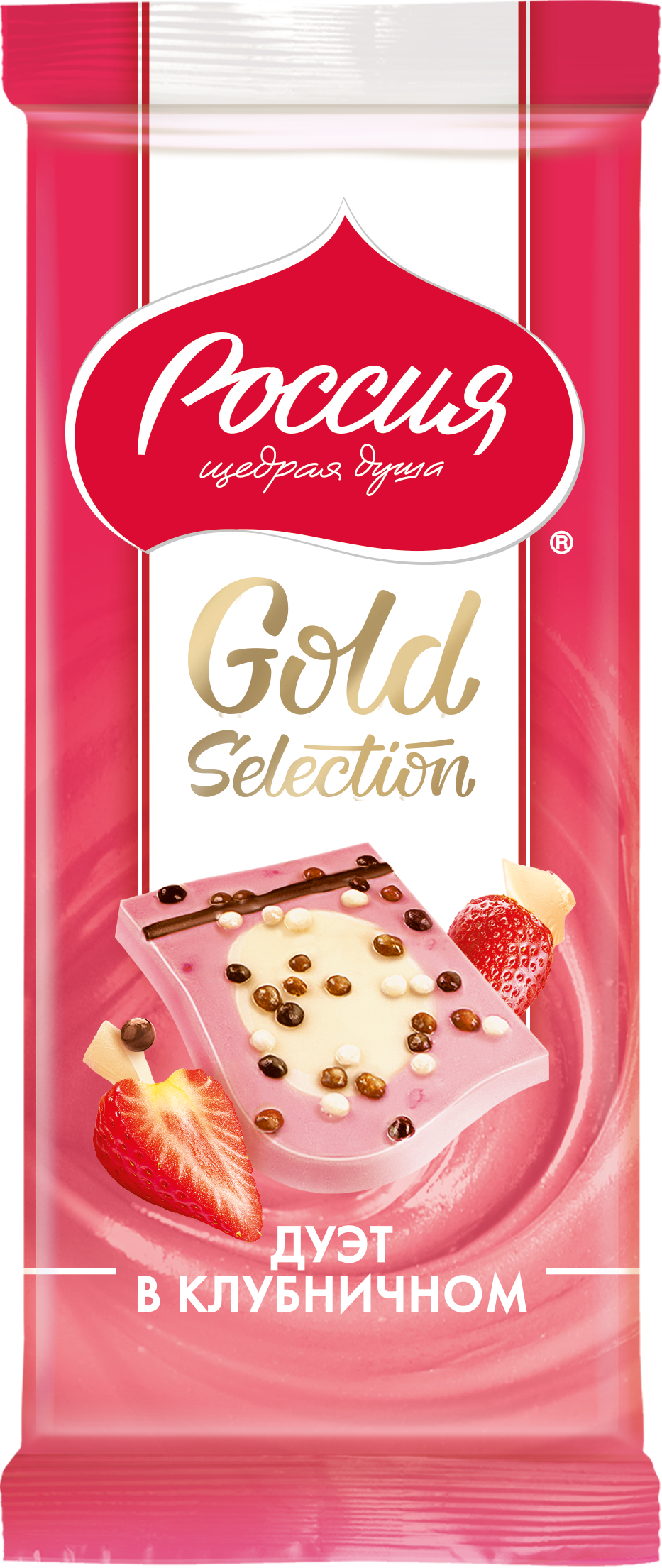 Белый шоколад Россия - щедрая душа Gold Selection дуэт в клубникой, 5 шт по 85 г