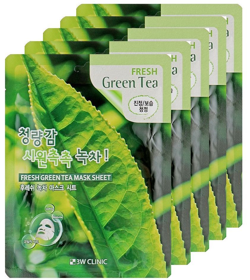 

Тканевая маска для лица 3W Clinic Fresh Green Tea Mask Sheet с зеленым чаем, 5 шт, с зеленым чаем