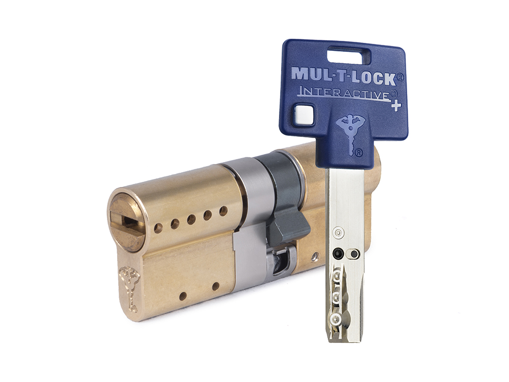

Цилиндр Mul-t-Lock Interactive+ ключ-ключ (размер 60х50 мм) - Латунь, Флажок (5 ключей), Золотистый