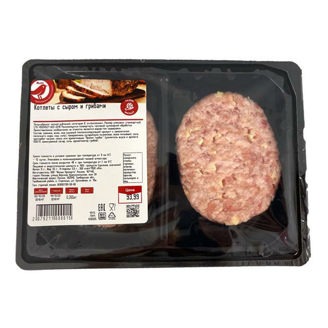 

Котлеты свиные АШАН Красная птица с сыром и грибами охлажденные 260 г