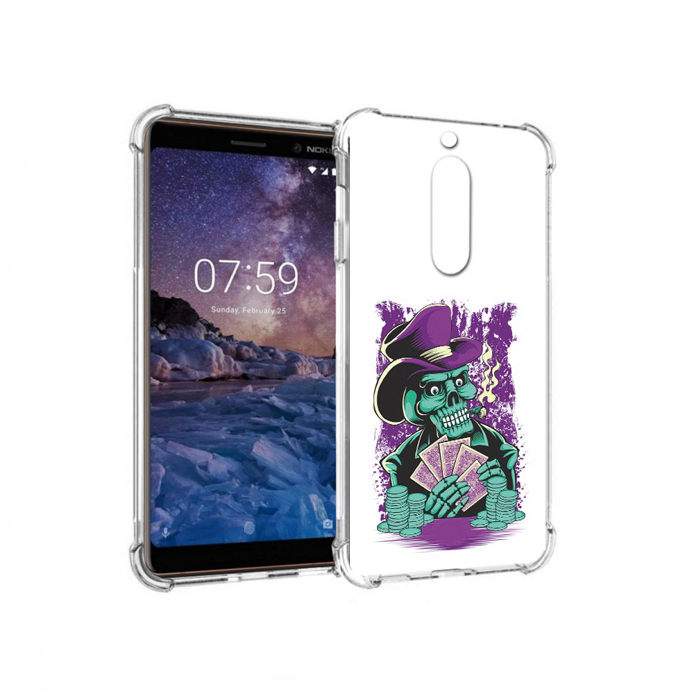 

Чехол MyPads Tocco для Nokia 7 зеленый череп с картами (PT95887.123.361), Прозрачный, Tocco