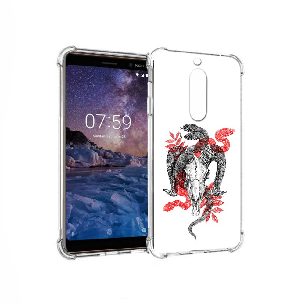 

Чехол MyPads Tocco для Nokia 7 змея в черепе рисунок (PT95887.123.365), Прозрачный, Tocco