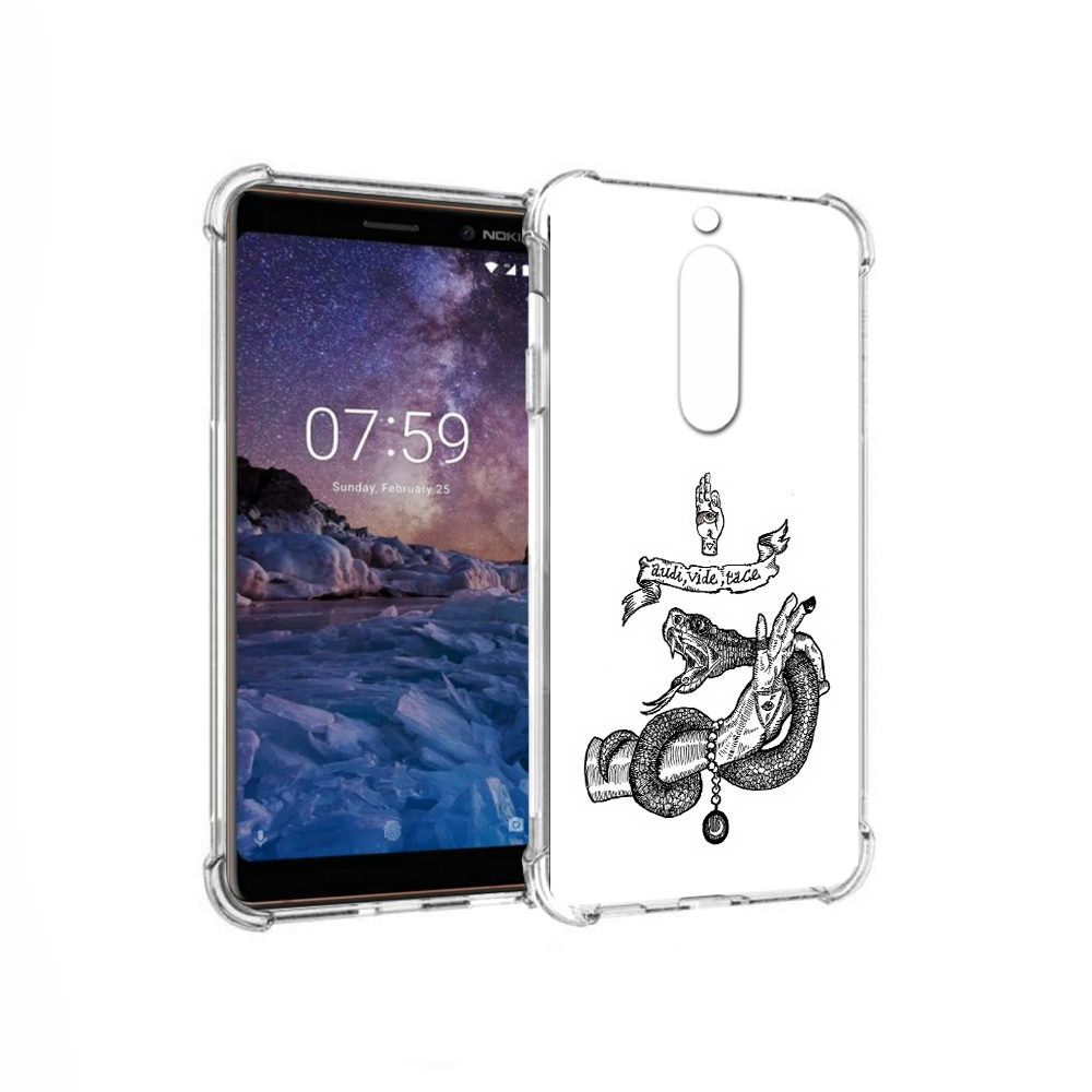 

Чехол MyPads Tocco для Nokia 7 змея на руке рисунок (PT95887.123.366), Прозрачный, Tocco