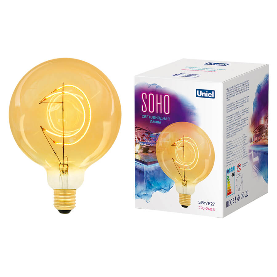 фото Лампочка uniel led-sf02-5w/soho/e27/cw golden gls77go soho