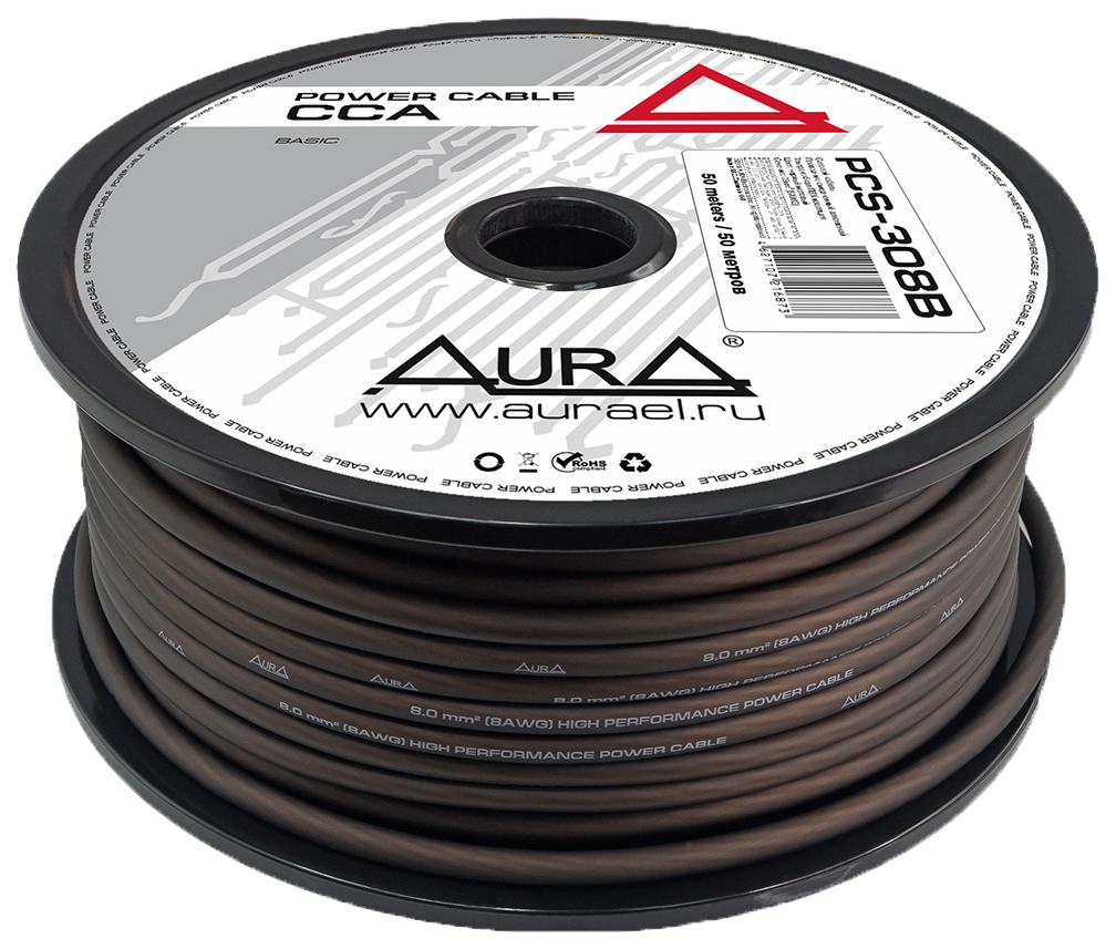 Кабель силовой автомобильный Aura PCS-308B Aura PCS-308B Кабель силовой 8AWG/8мм2, черный