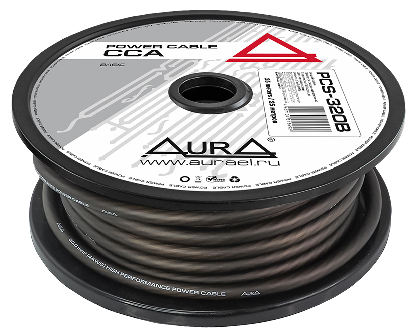 фото Кабель силовой автомобильный aura pcs-320b aura pcs-320b кабель силовой 4awg/20мм2, черный