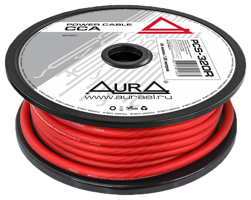 фото Кабель силовой автомобильный aura pcs-320r aura pcs-320r кабель силовой 4awg/20мм2красный