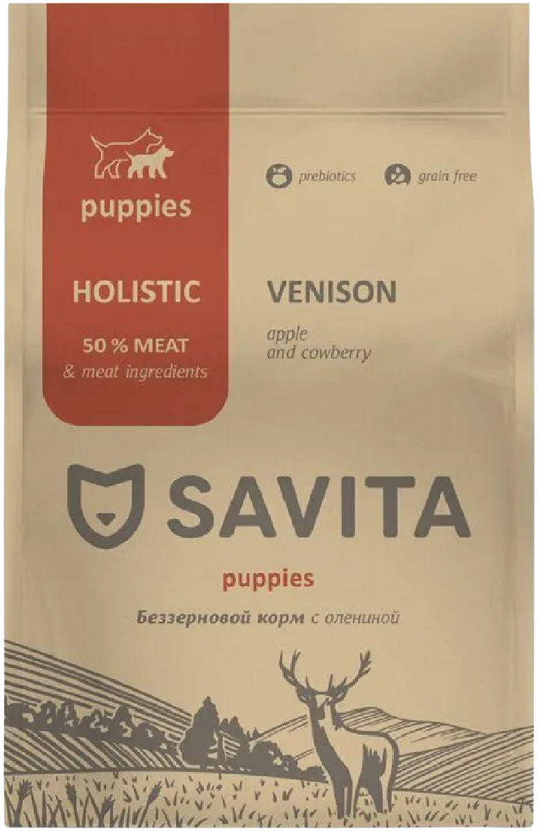 Сухой корм для щенков Savita Puppies Venison, беззерновой, с олениной, 10 кг