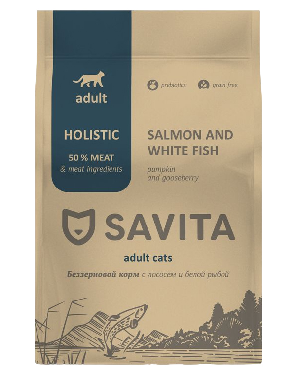 фото Сухой корм для кошек savita adult cats лосось и белая рыба, 400 г