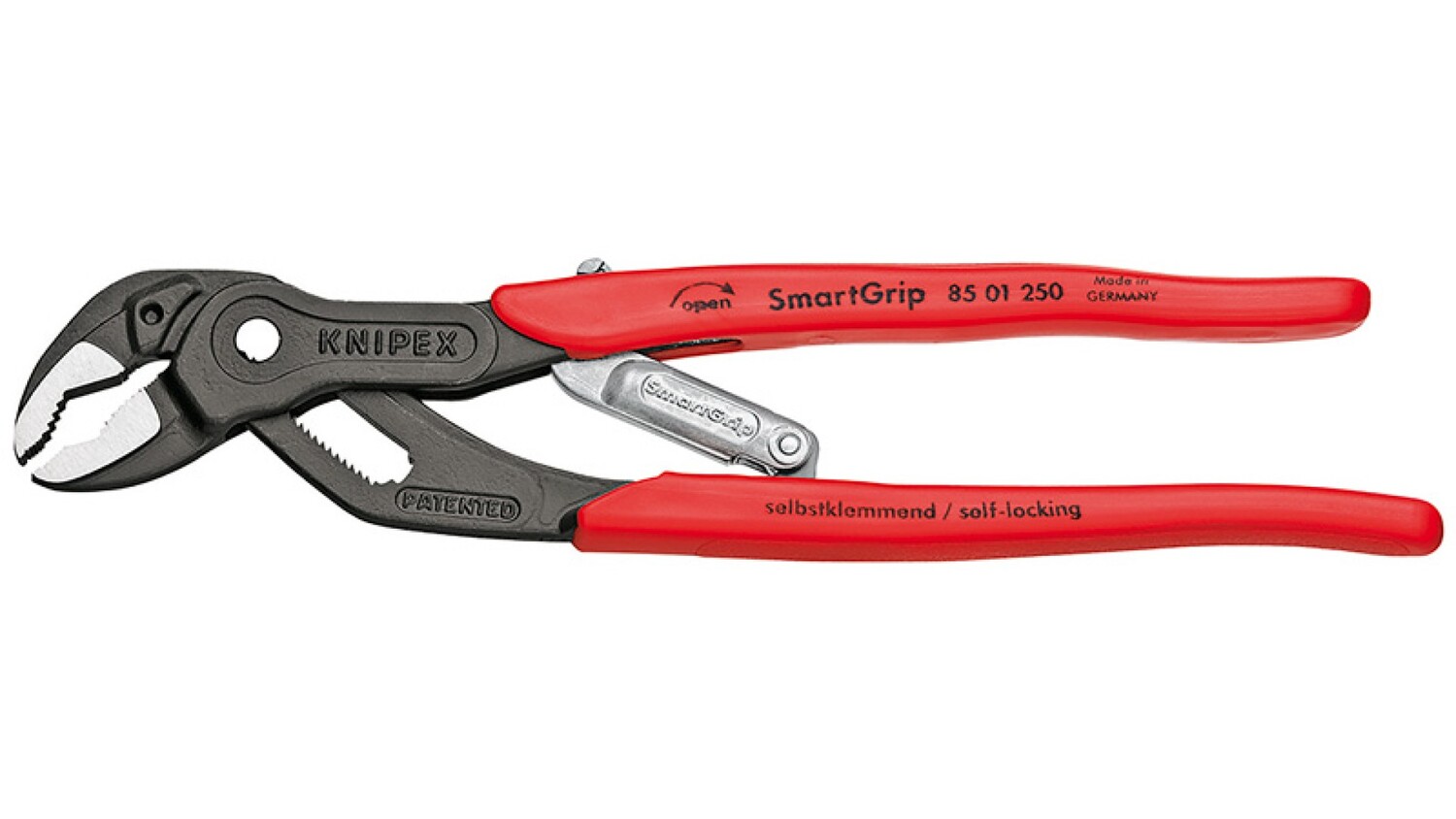 

Клещи переставные Knipex с автоустановкой SmartGrip, зев 32 мм, длина 250 мм, KN-8501250