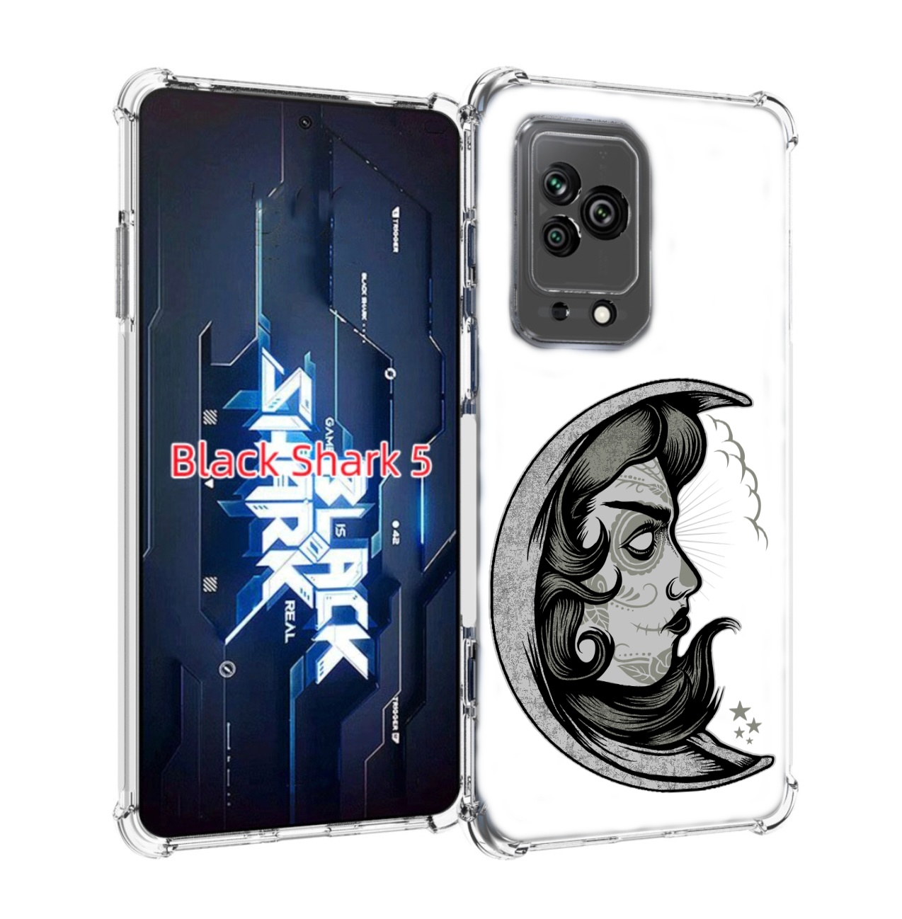 

Чехол MyPads черно белая луна с лицом для Xiaomi Black Shark 5, Прозрачный, Tocco