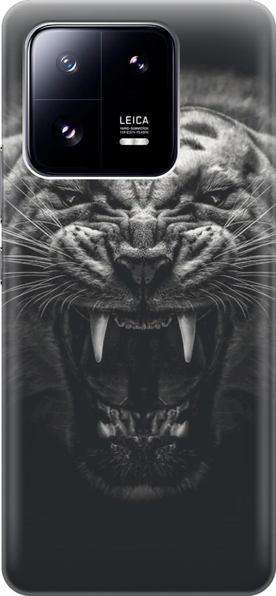 

Силиконовый чехол на Xiaomi 13 Pro Про с принтом "Оскал тигра", Серый;черный, 158967