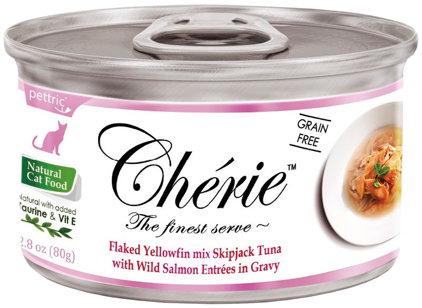 Консервы для кошек Pettric Cherie Adult Grain Free, с тунцом и лососем, 24шт по 80г