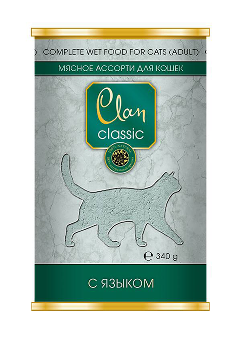 фото Консервы для кошек clan classic, мясное ассорти с языком, 9шт по 340г