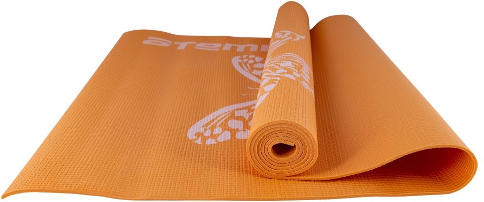 фото Коврик для йоги и фитнеса atemi, aym01pic, пвх, 173х61х0,4 см, оранжевый с рисунком
