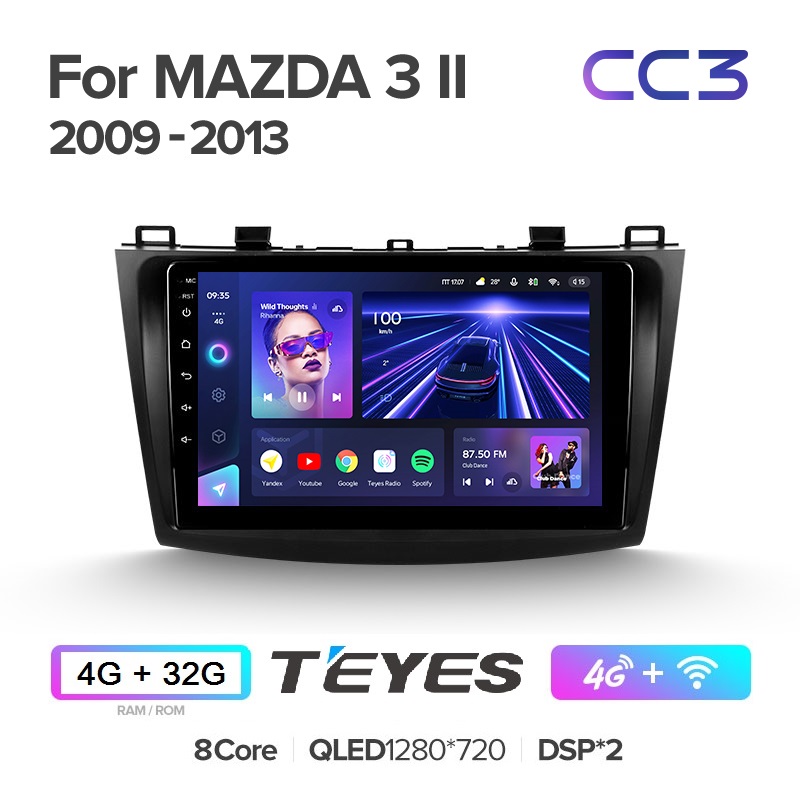 Автомагнитола Teyes CC3 4/32Гб Mazda 3 BL 2009 - 2013 ANDROID 10, QLED экран