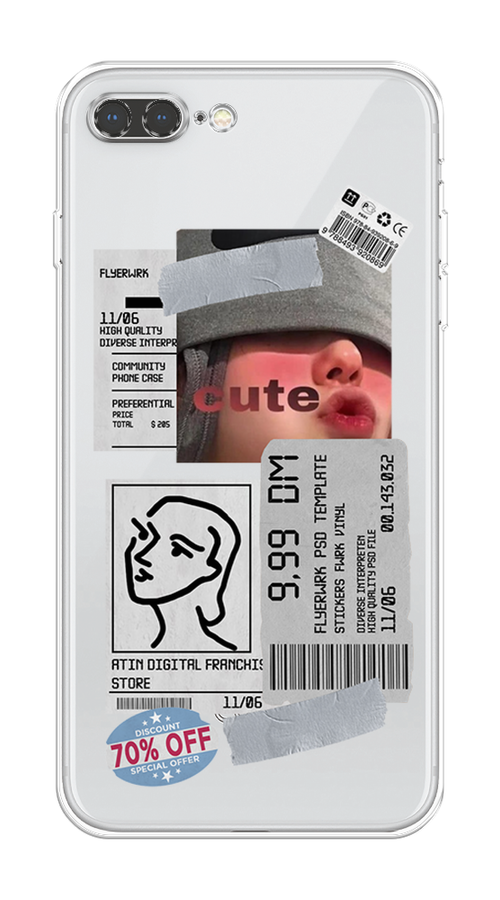 

Чехол на Apple iPhone 8 Plus "Cute girl collage", Розовый;серый;голубой, 10950-6