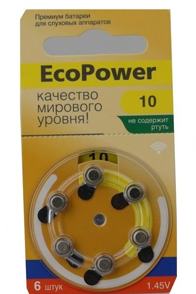 фото Батарейки для слуховых аппаратов ecopower 10 6 шт