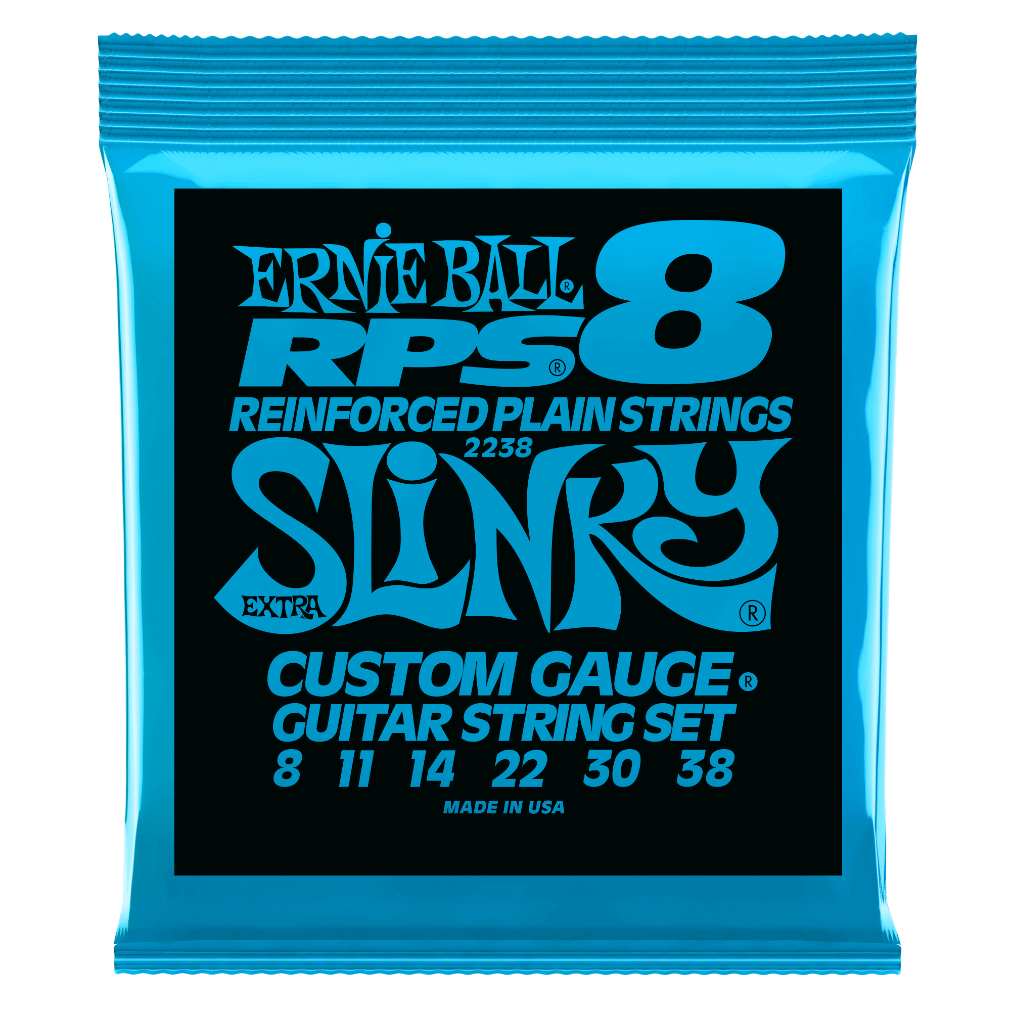 фото Струны для электрогитары ernie ball 2238 rps8 extra slinky 8-38