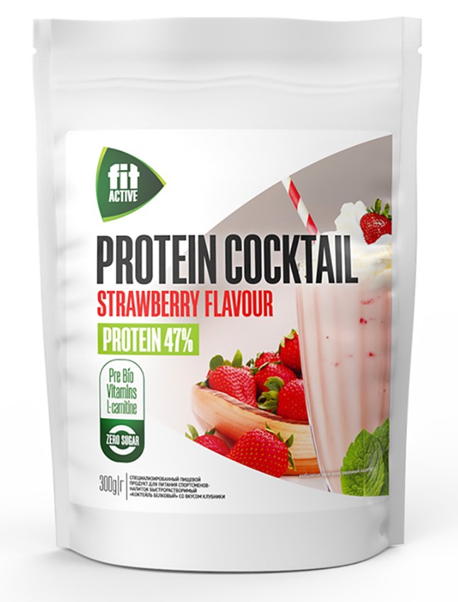 Протеин FitActive 47% Protein Cocktail, 300 г, strawberry