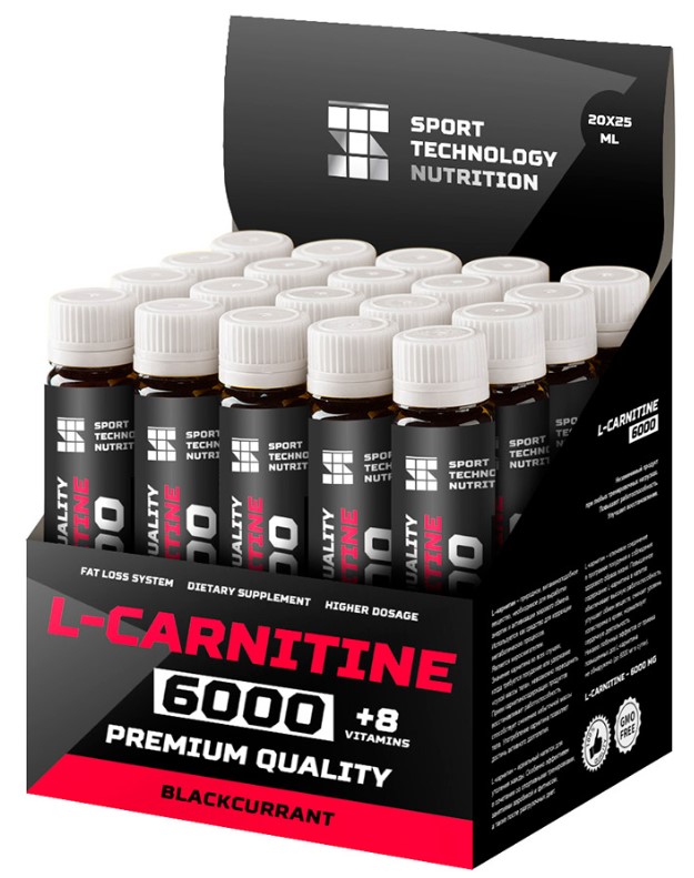 фото Sport technology nutrition l-carnitine 6000, 20 амп, вкус: черная смородина