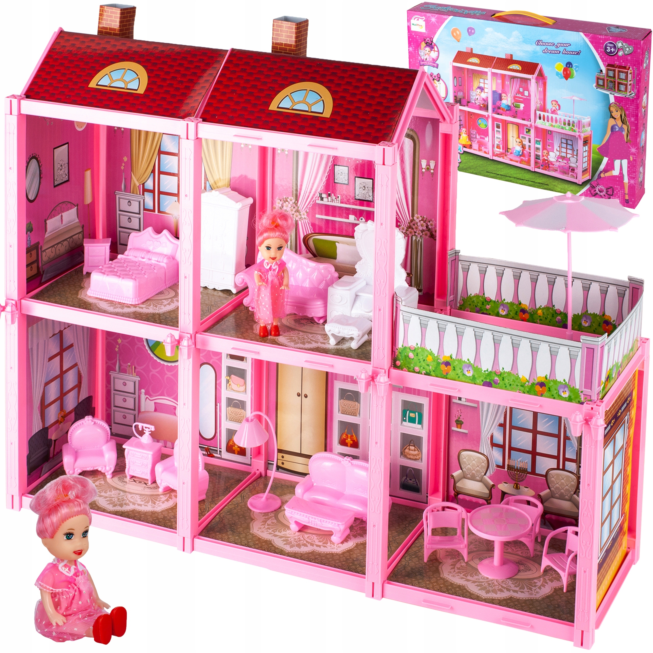 Кукольный домик Fashion Villa 952 с куклой, двухэтажный, с набором мебели, 63х45х17 см