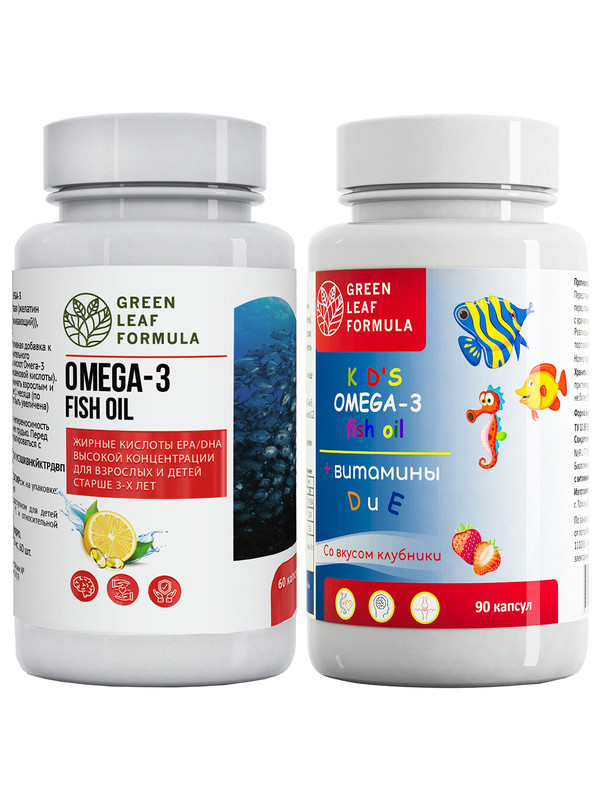 Набор OMEGA-3 Омега 3 для детей Green Leaf Formula витамины Д3 и Е капсулы 150 шт 2092₽