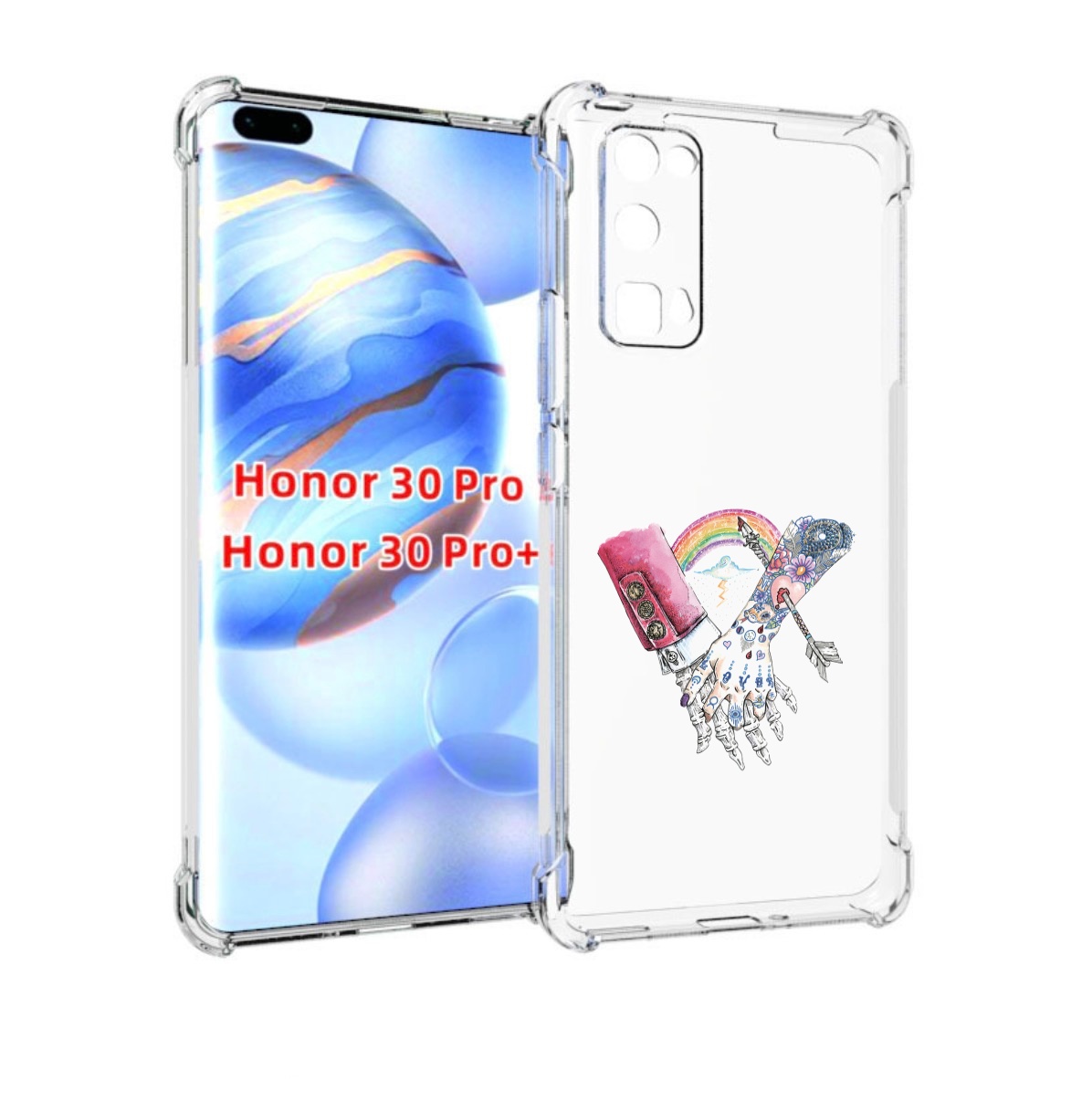

Чехол бампер MyPads абстракция руки в татуировках для Honor, Прозрачный, Tocco