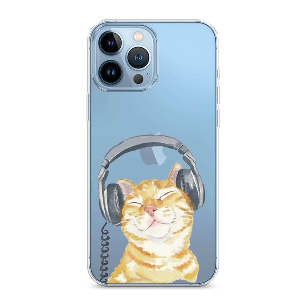 фото Силиконовый чехол "кот меломан" на apple iphone 13 pro max awog