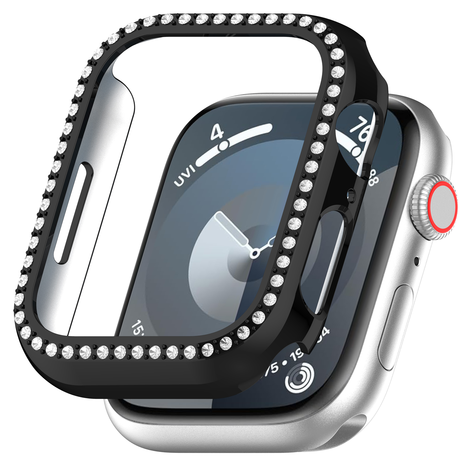 

Защитный бампер для Apple Watch 45 мм, со стразами, черный, Watch 45 мм