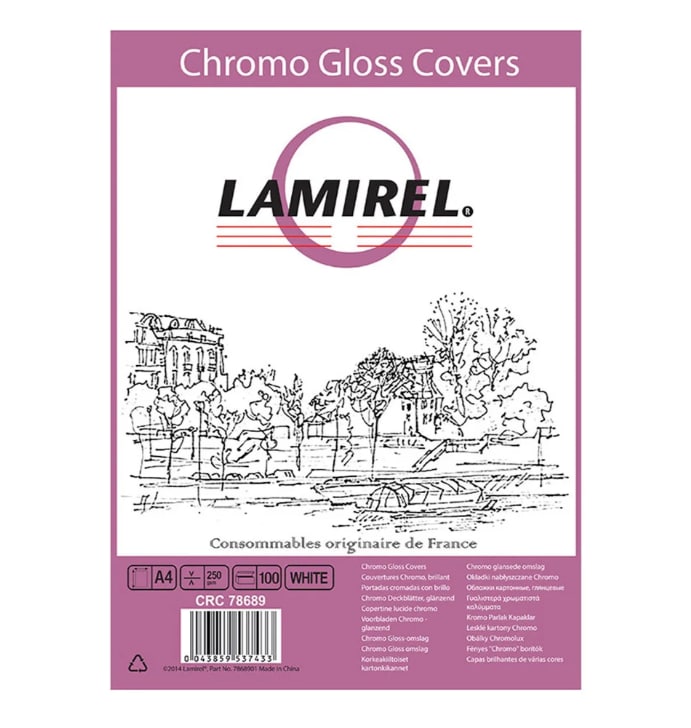 Обложки Lamirel Chromolux A4 картонные глянцевые цвет: белый 230г/м? 100шт
