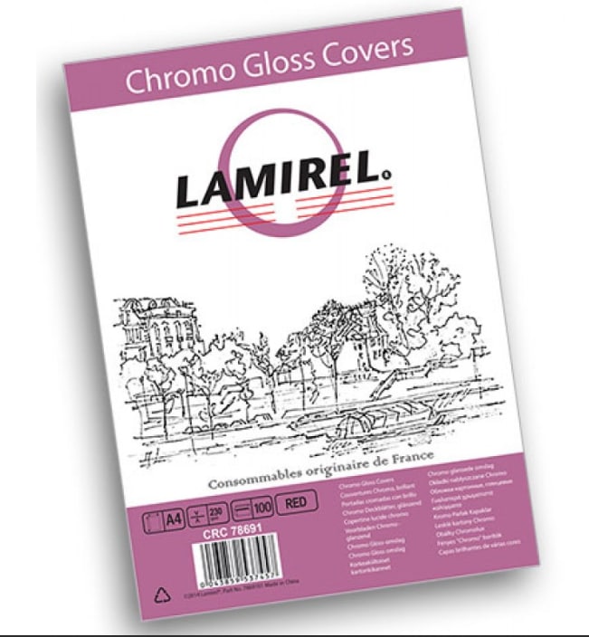 

Обложки Lamirel Chromolux A4 картонные глянцевые цвет: красный 230г/м 100шт, LA-78691