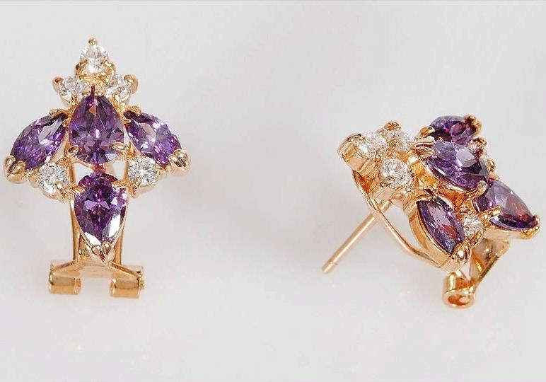 

Серьги из ювелирного сплава Lotus Jewelry 32E-03am, аметист/циркон, 32E-03am
