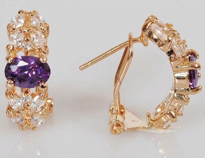 

Серьги из ювелирного сплава Lotus Jewelry 66E-21am, аметист/циркон, 66E-21am