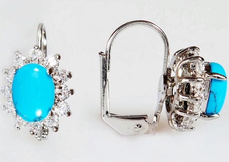 

Серьги из ювелирного сплава Lotus Jewelry RH19E-29tq, бирюза/циркон, RH19E-29tq