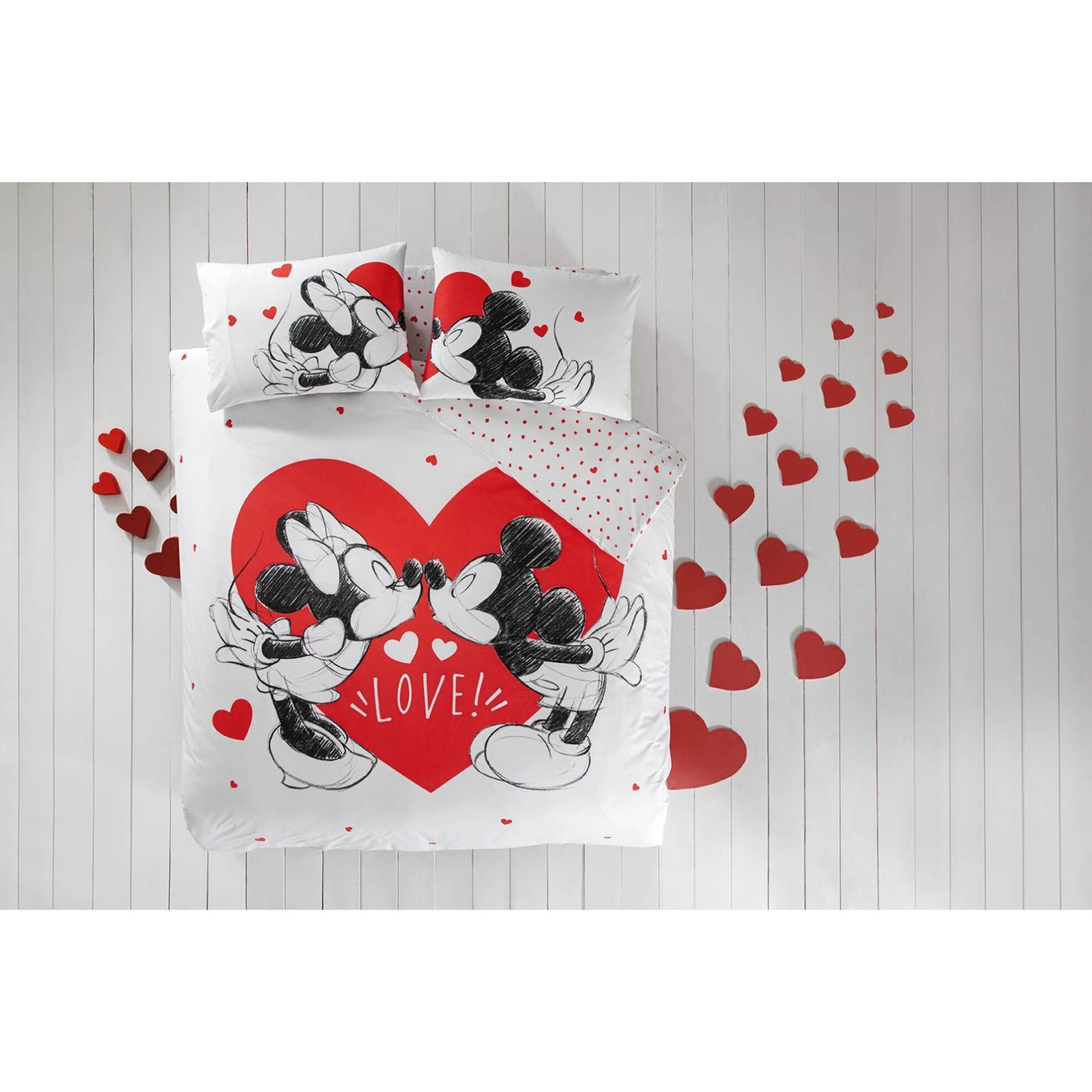 фото Постельное белье люкс-хлопок minnie&mickey heart евро, tac-турция