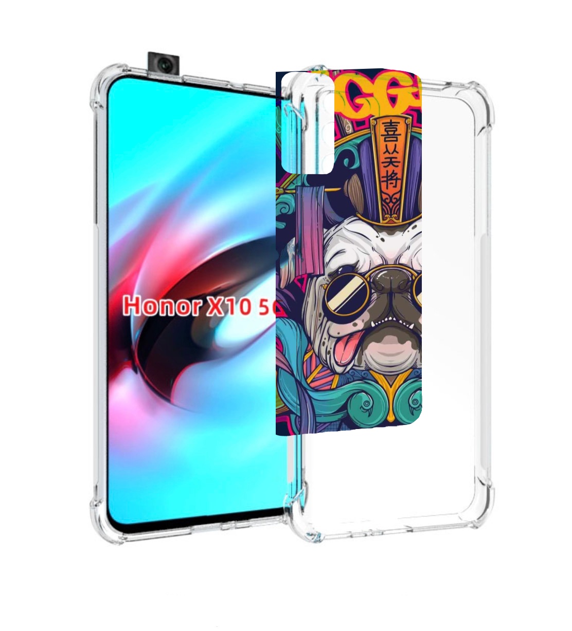 

Чехол MyPads мопс агро яркая для Honor X10, Прозрачный, Tocco