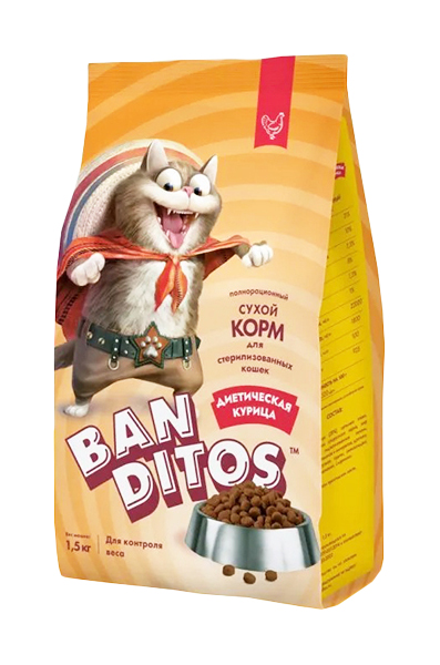 Сухой корм для кошек Banditos Диетическая курица, 1,5 кг