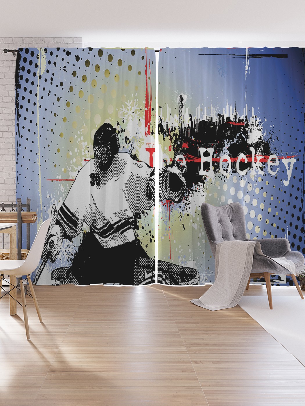 фото Шторы под лён joyarty "хоккейный вратарь", серия oxford delux, 340х265 см