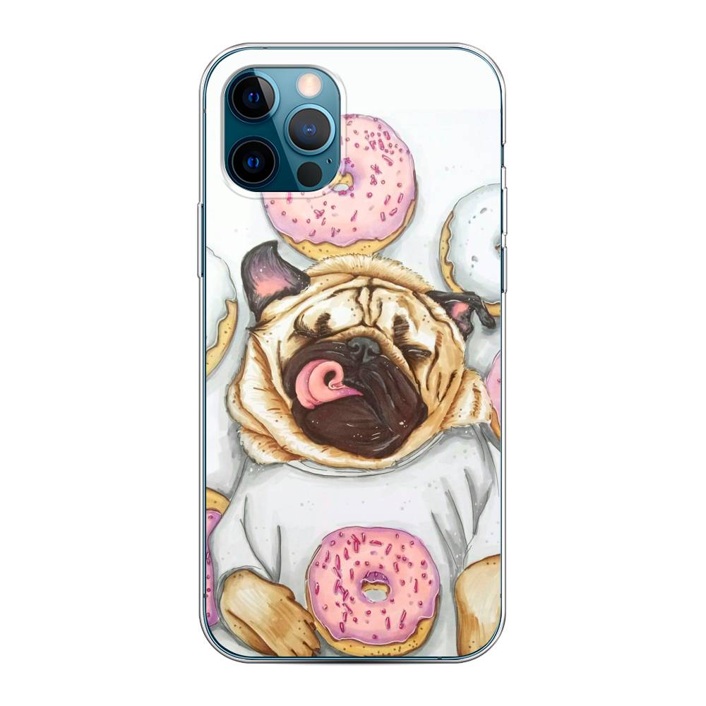 

Чехол на Apple iPhone 12 "Счастливый мопс", Розовый;бежевый;коричневый, 12850-1