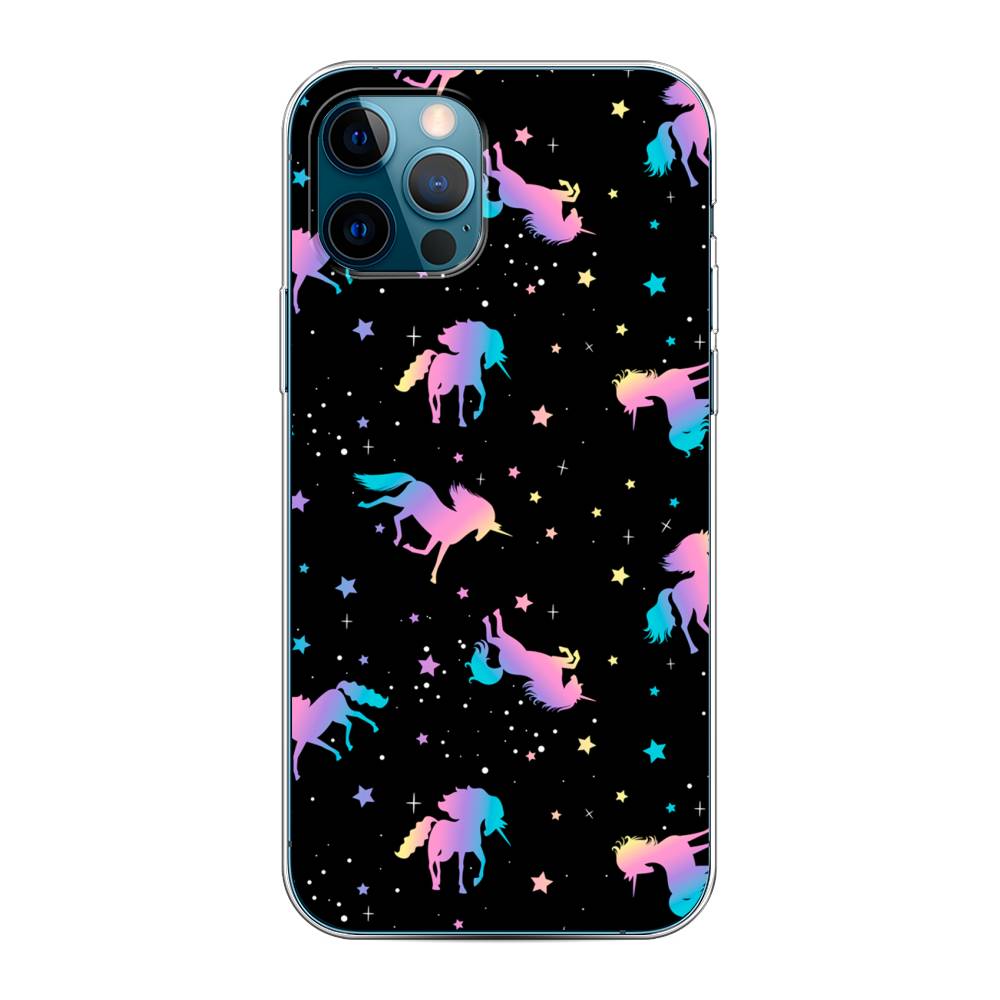 

Чехол на Apple iPhone 12 "Единороги градиент", Черный;розовый;голубой, 12850-1