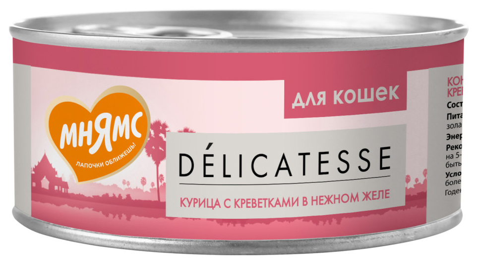 

Влажный корм для кошек Мнямс Delicatesse, курица с креветками нежном желе, 24x70 г